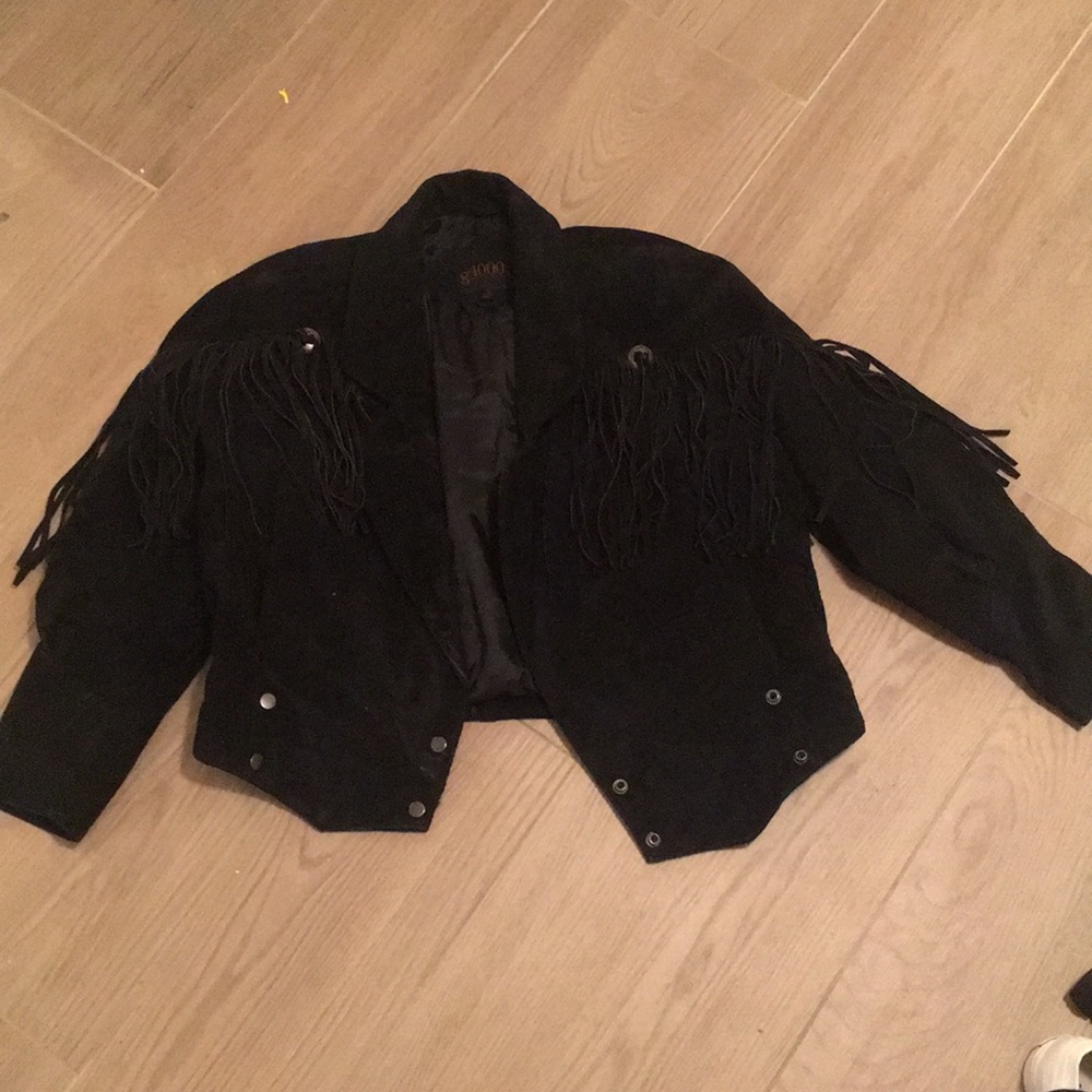Black suede fringe jacket